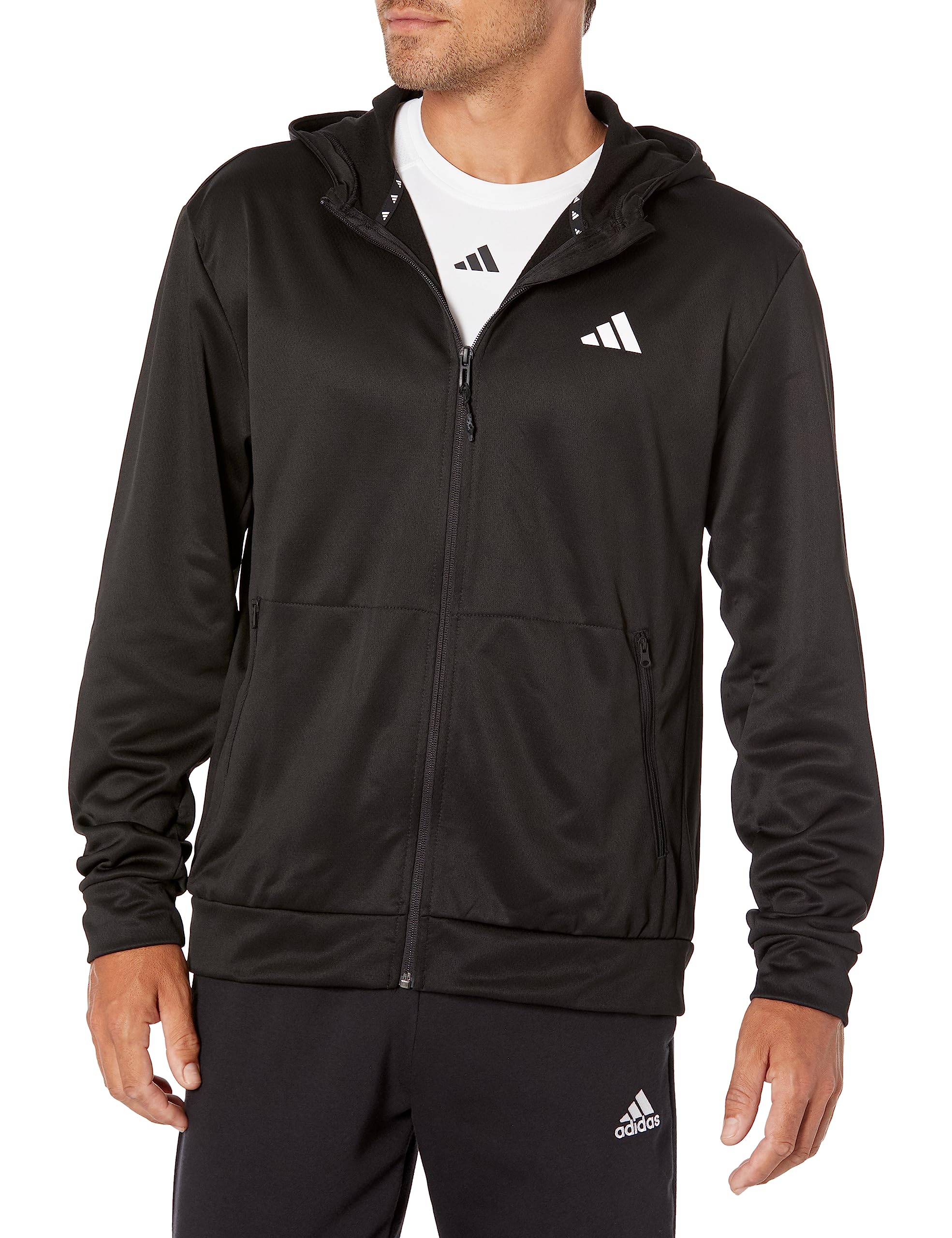 Photo 1 of adidas Men's Training Essentials Seasonal Woven Full-Zip Jacket, Black/White, Medium