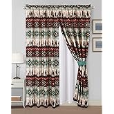 Chezmoi Collection Dune 4-Piece Southwestern Cowboys Aztec Window Curtain Set with Sheer Backing - Multicolor Teal Brown Beige Tan Red Printed Microfiber, 120 inch x 84 inch