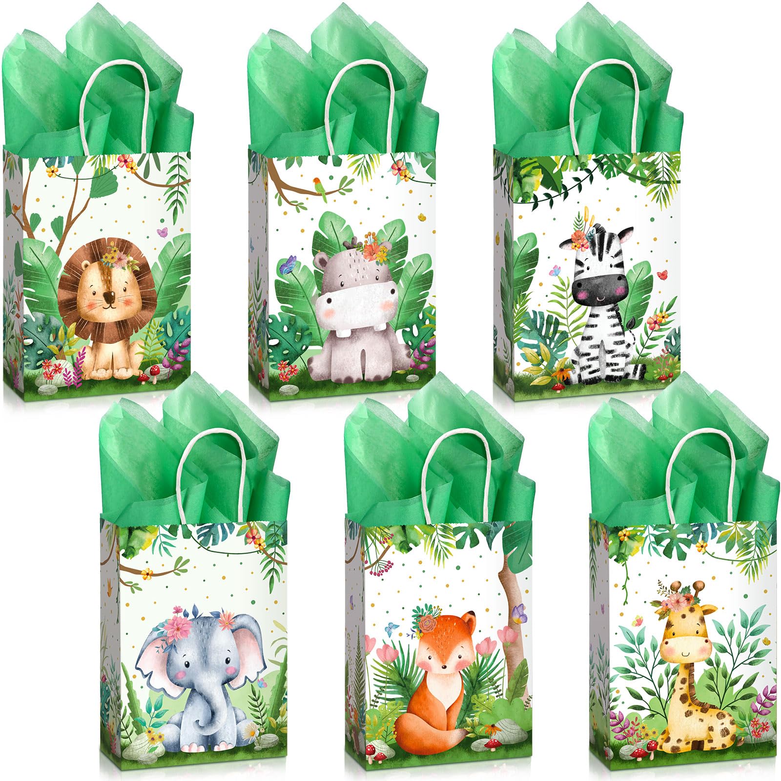 Photo 1 of Pajean 36 Safari Bags and Tissue Set Include Jungle Party Favor Safari Goodie Woodland Animal Print Gift Wild One Treat Bags for Themed Birthday Baby Shower Party Supplies