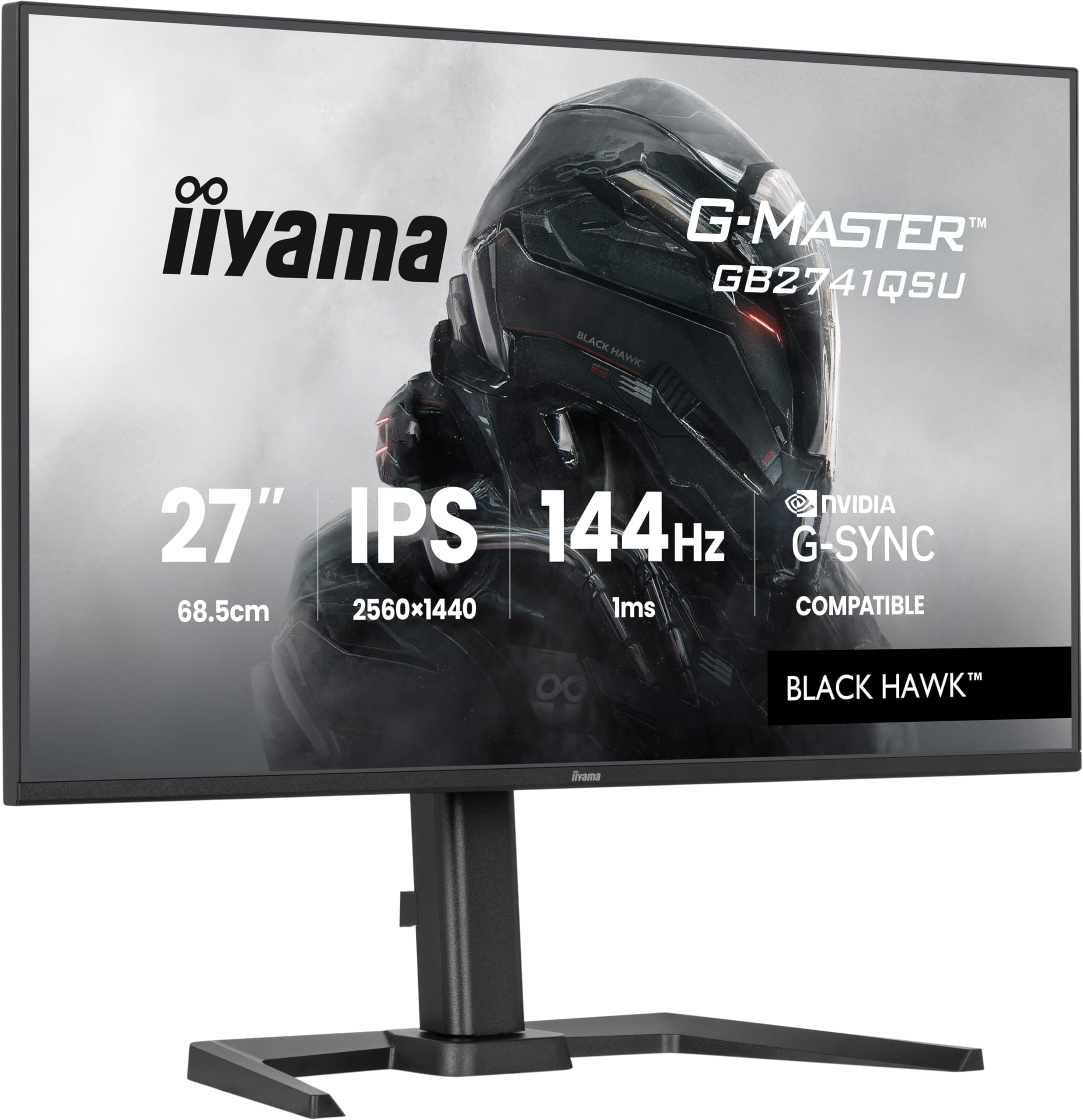 iiyama G-Master Black Hawk GB2741QSU-B1 68,6cm 27" IPS LED Gaming Monitor QHD 144Hz HDMI DP USB2.0 1ms G-SYNC Höhenverstellung Pivot schwarz