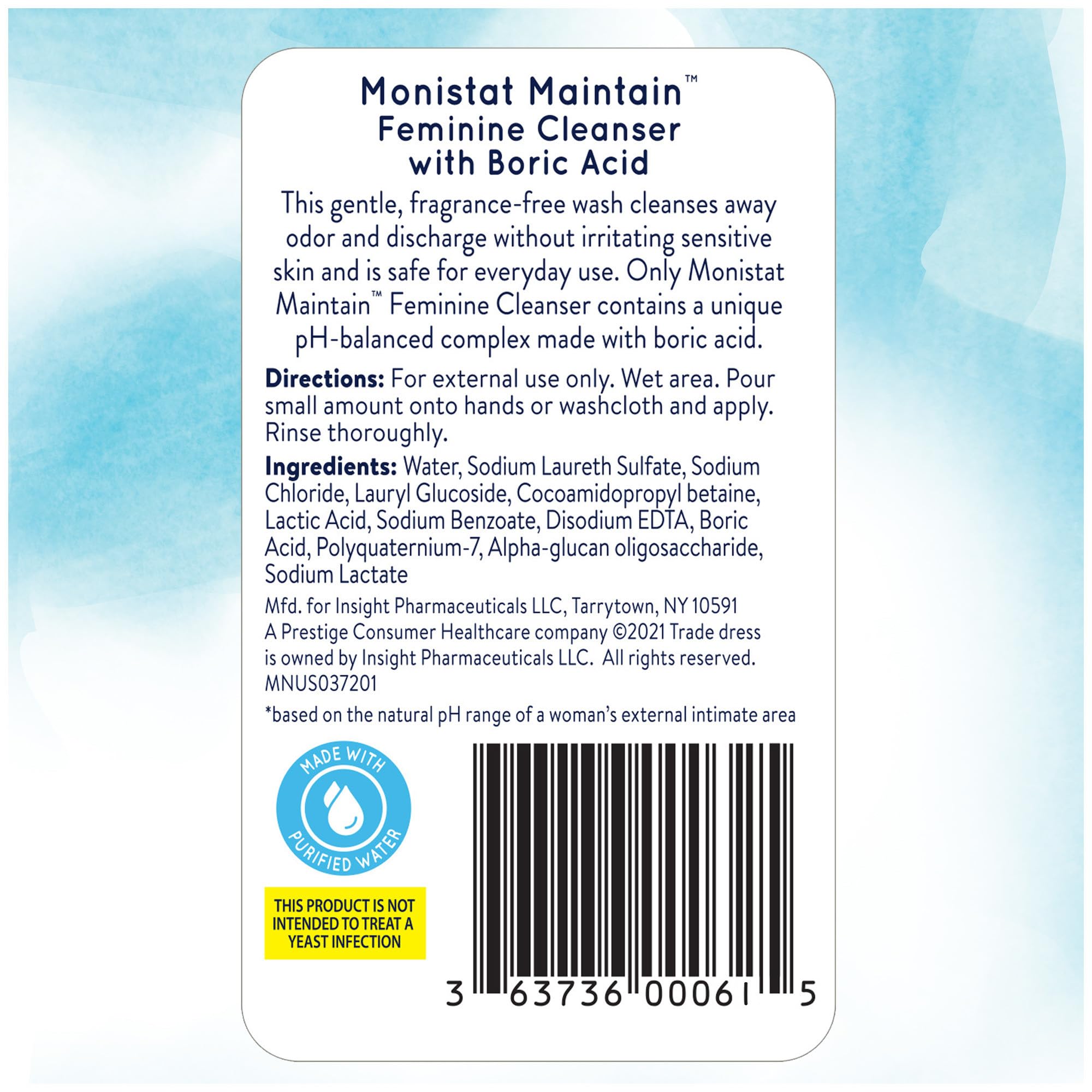 Monistat Boric Acid Feminine Wash, Fragrance-Free Intimate Wash for Women with Gentle pH-Balanced Formula, 16 Fl Oz