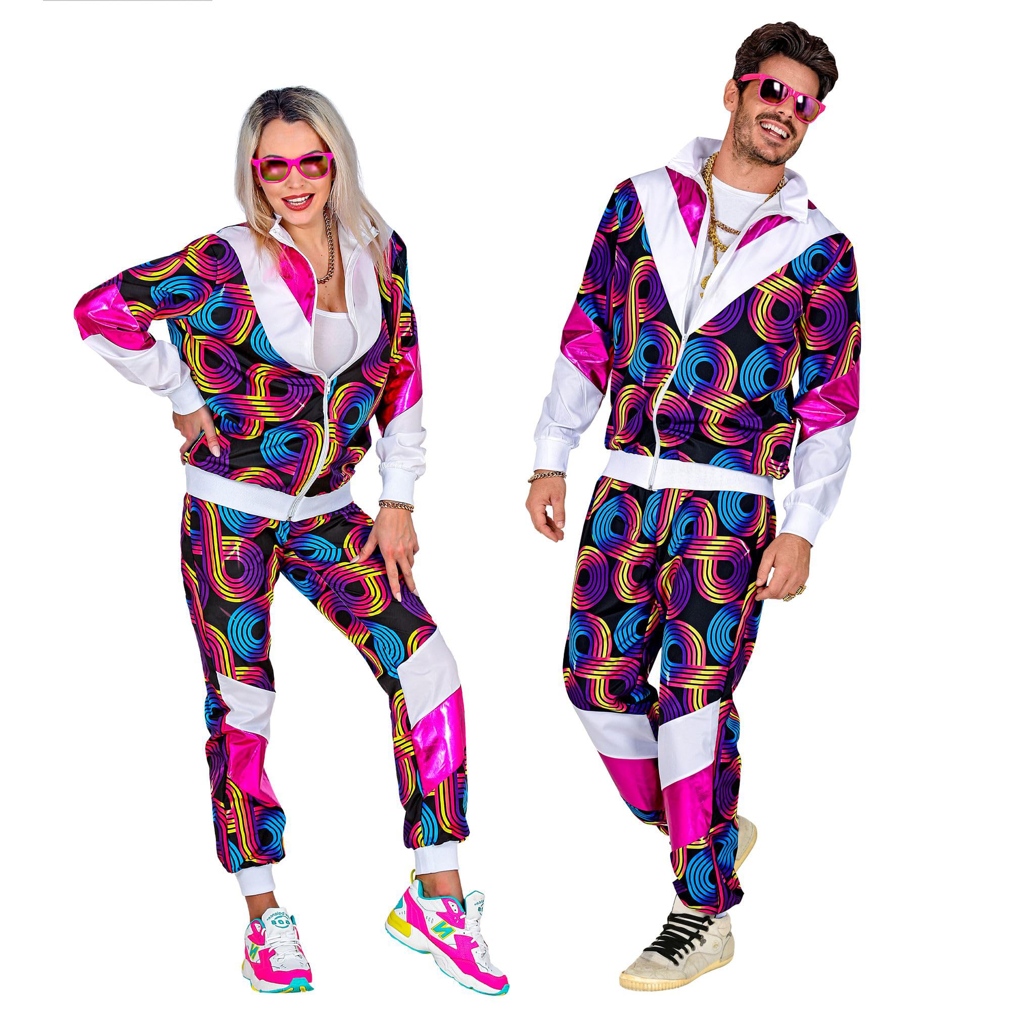 Widmann 11014 Costume 80s Tracksuit Disco, Jacket and Trousers, Jogging Suit, Retro Style, Bad Taste Party, Carnival, Multicoloured, XL