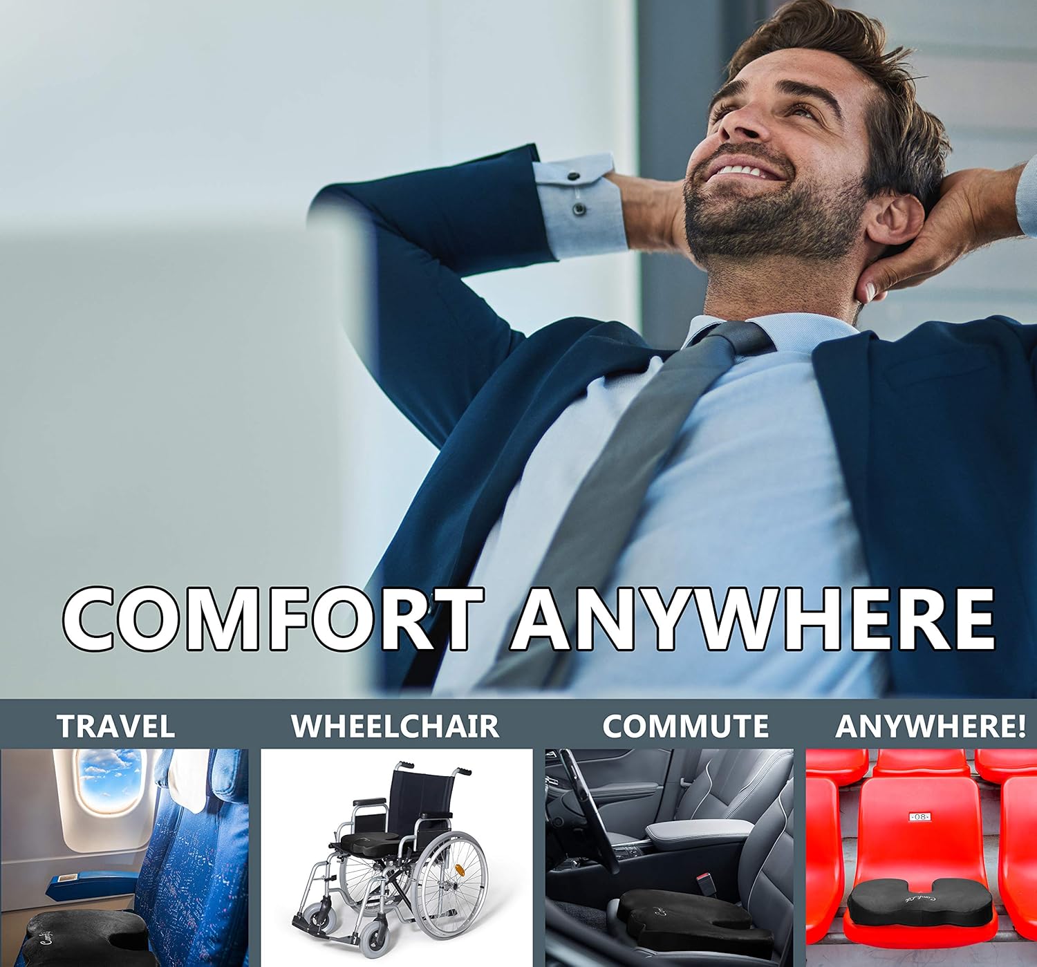 ComfiLife Gel Enhanced Seat Cushion - Non-Slip Orthopedic Gel & Memory Foam Coccyx Cushion for Tailbone Pain - Office Chair Car Seat Cushion - Sciatica & Back Pain Relief (Black): Office Products