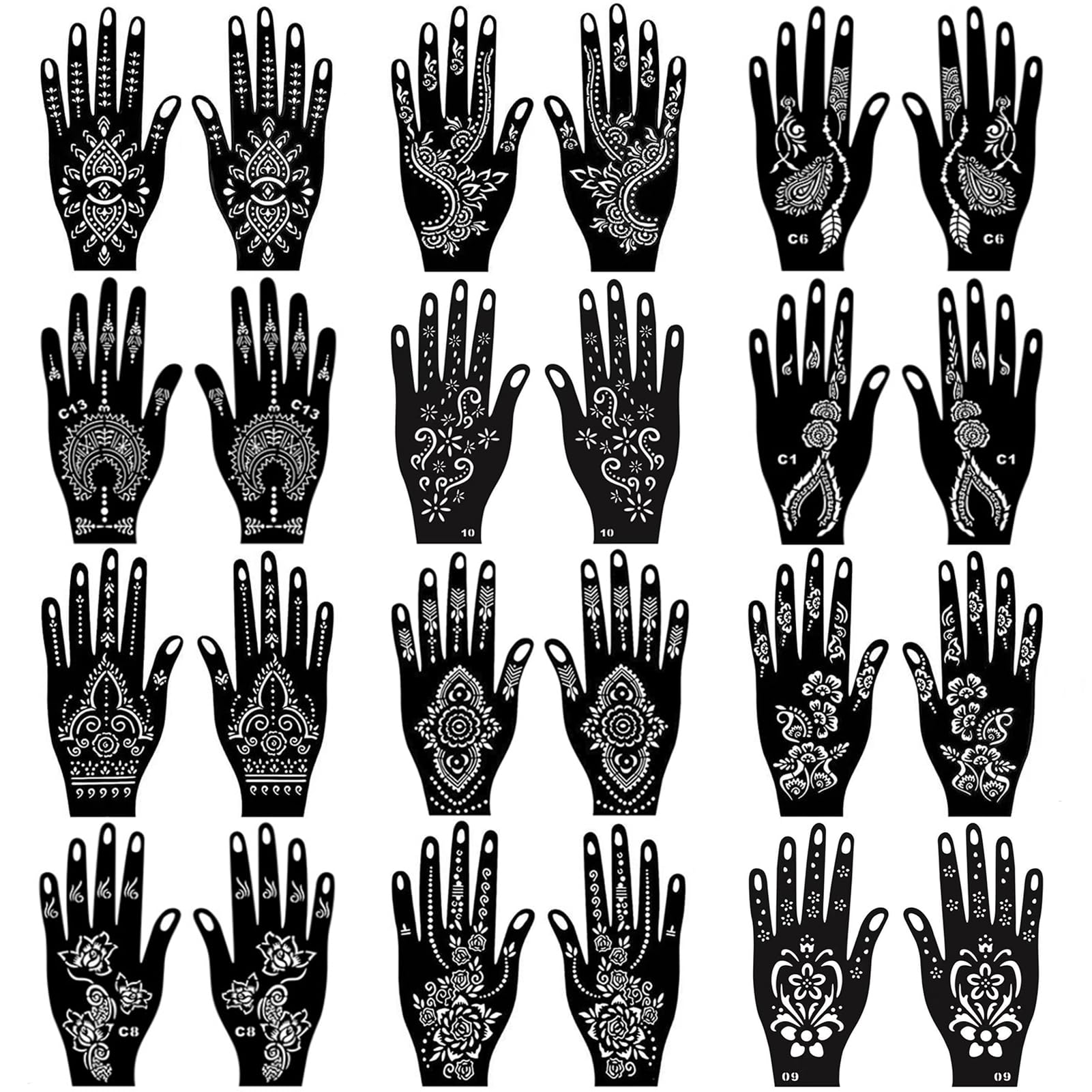 Tattoo Stencils Kit for Hand, 24 Sheets Indian Arabian Temporary Tattoo Template Stickers