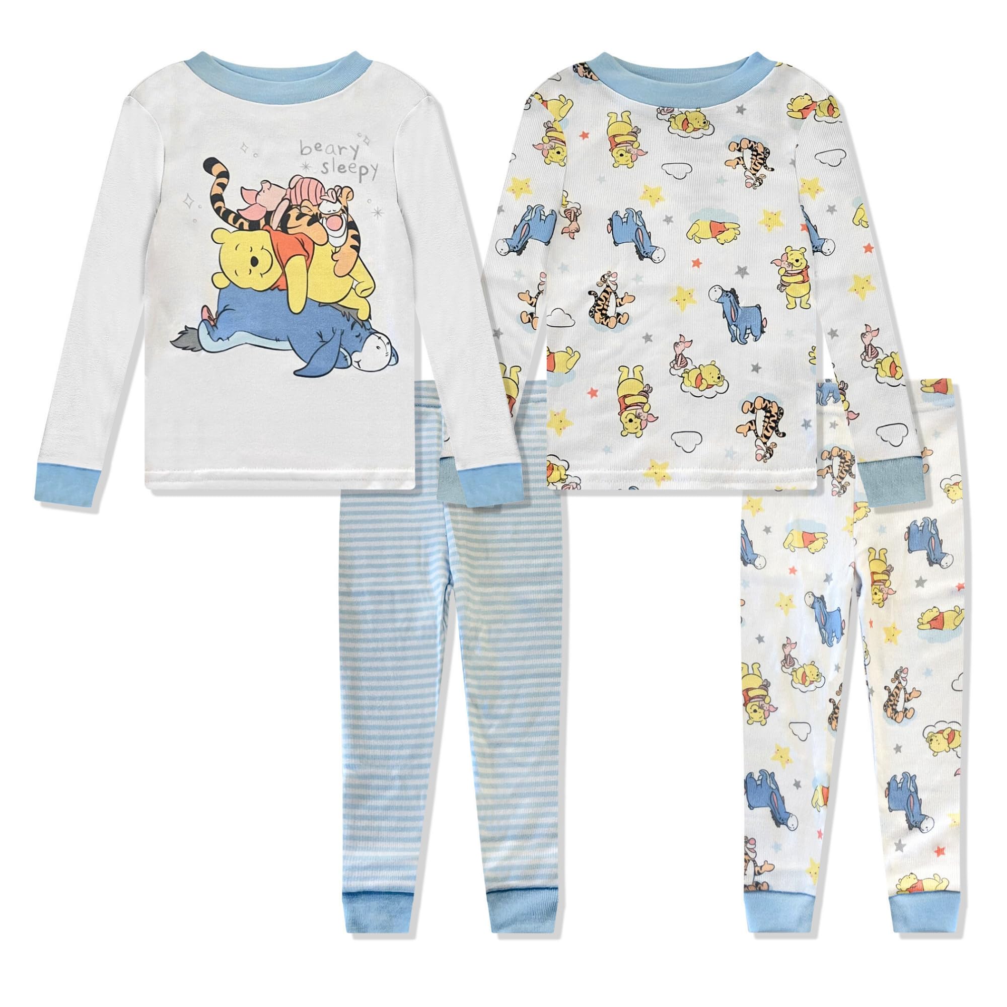 Photo 1 of (USED/FAIR) (BAGGED) Disney 4 Piece Pajama Set - Mickey, Minnie, Pooh - Toddler Boys & Girls PJ Set - Long Sleeve Shirt & Pants - Official License