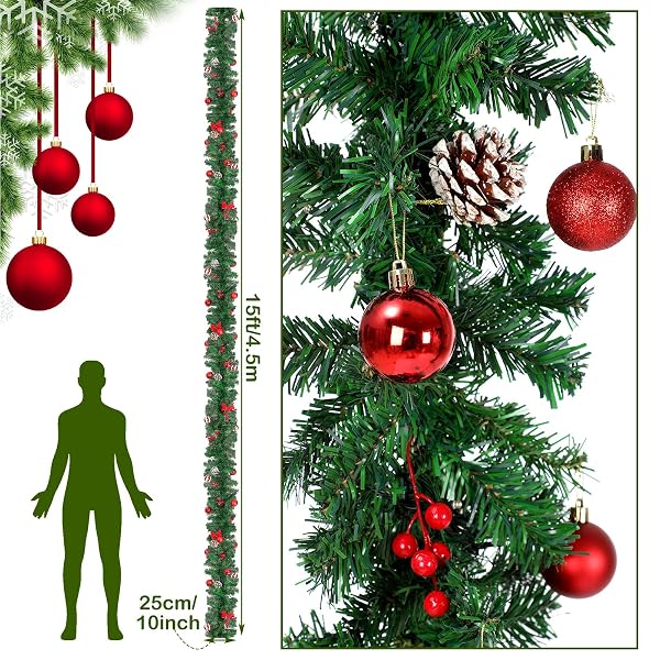 CEENNA EXTRA LONG 15FT CHRISTMAS GARLAND WITH 100 LED LIGHTS ARTIFICIAL PINE PRELIT LIGHTED CHRISTMAS OUTDOOR INDOOR DECORATIONS XMAS HOLIDAY STAIRS RAILING MANTLE DOOR DECOR(CANDY CANES GARLAND)