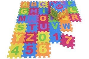 HH HOME HUT Kids Play Mat 36 Pieces Floor Puzzle Interlocking Tiles for Toddler Children Numbers Alphabet Colorful Interlock flooring