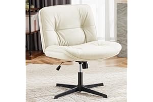 OLIXIS Criss Cross Chair Without Wheels, Cross Legged Office Chair, Armless Wide Vanity Desk Chair with Comfy PU Leather& Bac