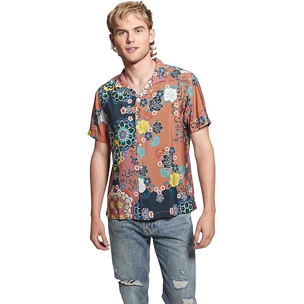 Amazon.com: GUESS Mens Short Sleeve Rayon Shirt, Geo Bandana