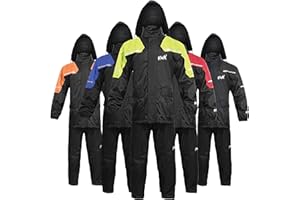 HWK Motorcycle Rain Suit for Men and Women, Two-Piece Waterproof Motorcycle Rain Gear with Reflective Jacket and Pants, All-Season Weatherproof Protection for Riding, Hi-Vis Green, Large