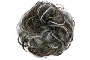 CAISHA Big Hairpiece Scrunchy Updo Bridal Hairstyle curly Messy Bun Dark Brown Gray Mix G34E