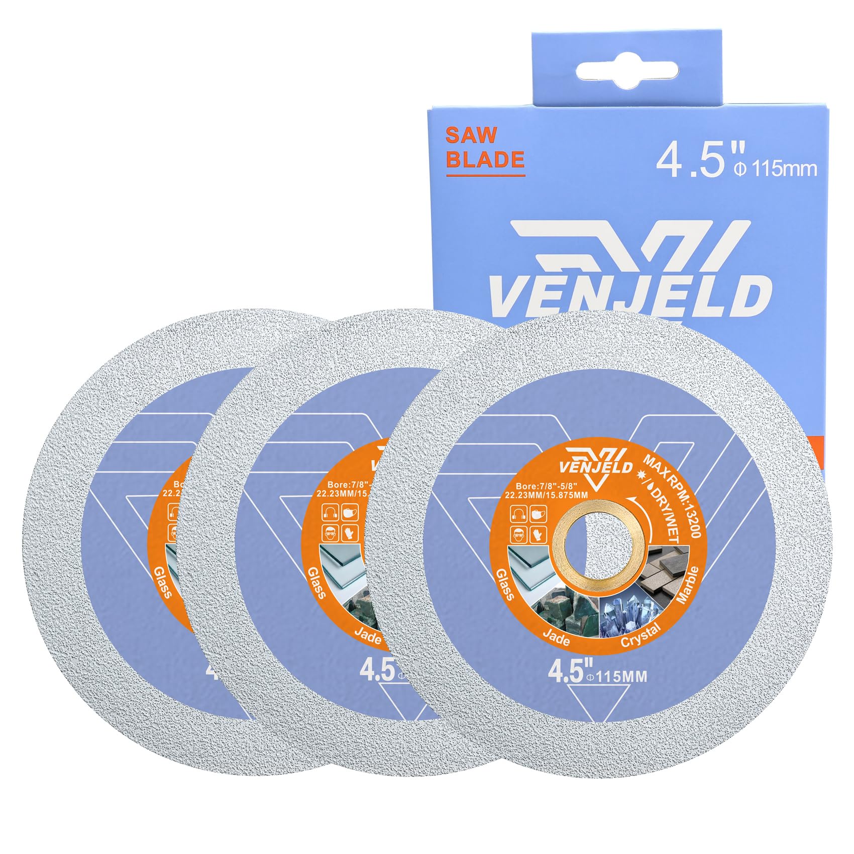 VENJELD Diamond Glass Cutting Disc - 3Pcs 115mm Diamond Saw Blade for Glass Jade Crystal Wine Bottle Ceramic Tile Marble