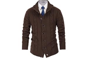 PJ PAUL JONES Mens Cable Knit Cardigan Sweaters Casual Stand Collar Slim Fit Long Sleeve Button Down Sweaters