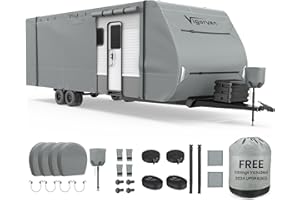 VIGORVAN Upgraded RV Cover, Extra Thick Travel Trailer Cover, Durable Camper Cover Fits 22'-24' Motorhome for Winter Snow, Anti-UV, Waterproof, Rip-Stop, Windproof with Jack Cover & Tire Covers