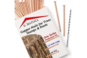 D.MATIALL 24pcs Pure Copper Nails for Killing Trees – One Strike Perfection Kit – 3.5 Inch Long Spikes with Wood Auger Bit – Effective Removal for Stumps, Roots & Landscaping – Eco-Friendly & Easy to Use