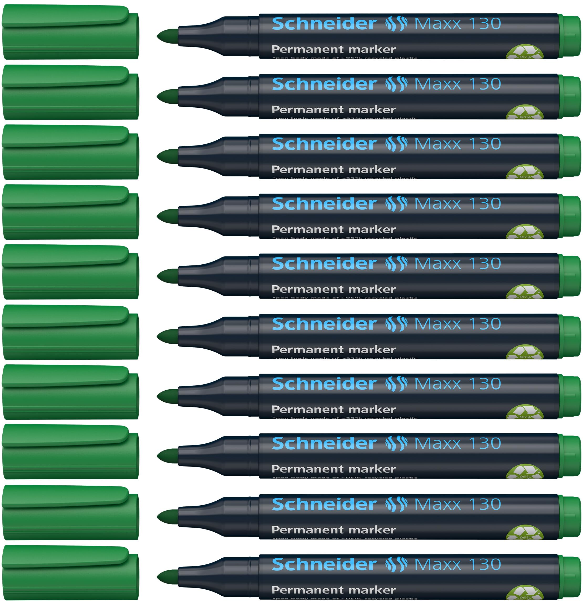 Schneider Maxx 130 Permanent Marker with Bullet Tip (Line Width: 1-3 mm, Refillable) Pack of 10 Green