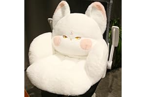 QYA Cute Chair Cushion, Soft Seat Cushions for Office Desk, Kawaii Chair Pillow for Gaming, Comfy Floor Seating for Adults, Fox Stuff for Bedroom Playroom Dining Living Room Decor, 17.7", White