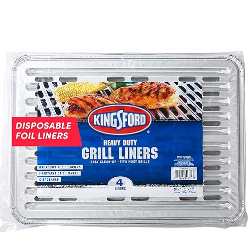 Kingsford Extra Tough Aluminum Grill Liners | Heavy Duty Grill Liners | Disposable Grilling Liners Prevent Food From Falling Through Grill Grates, 4 Count