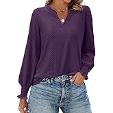 siliteelon Womens V Neck Tunics Fall Tops Long Sleeve Lace Dressy Casual Blouse Cute Ruffle Business Work 2025 Trendy TShirts