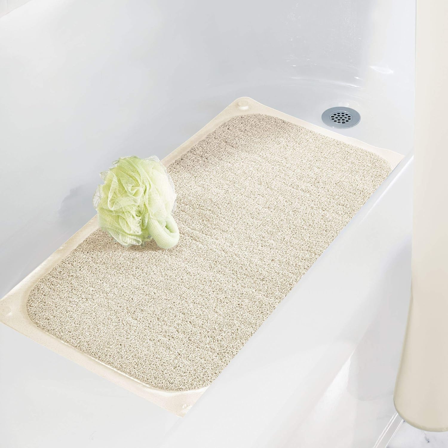 mDesign Loofah Non-Slip, Quick Drying Cushioned Mat with Suction Cups for Bathroom Shower or Tub - Natural Cream/Tan: Home & Kitchen