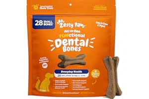 Zesty Paws Dental Bones - Fights Tartar & Plaque - Gum, Teeth & Bone Health - Cinnamon for Dog Breath - Immune, Joint, Gut, Skin & Coat Support - Omega 3 EPA & DHA and Calcium - Small Dogs - 28 ct