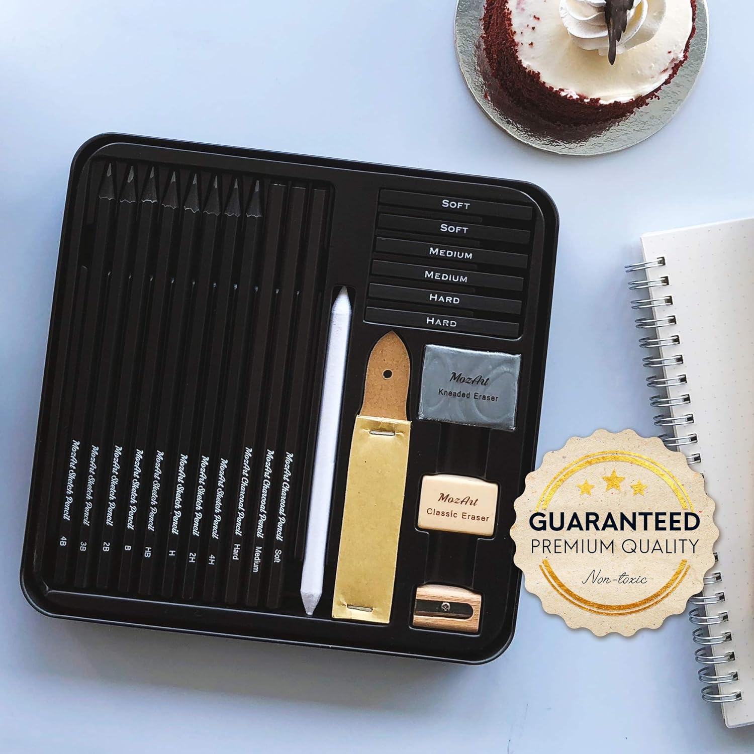 Artists’ Sketch Set – 22 Piece Essential Set – Huge Selection of Premium Sketch Art Supplies – Portable and Travel Friendly to Start Drawing at School Studio Home - MozArt Supplies