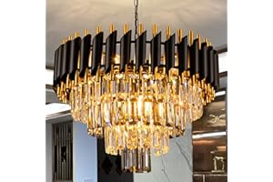 Aixialin 7-Light Modern Crystal Chandelier 20" Dining Room Light Fixtures 4 Tiers Flush Mount Smoke Grey and Gold Chandelier Round Chandeliers for Dining Room Living Room Kitchen Entryway Foyer
