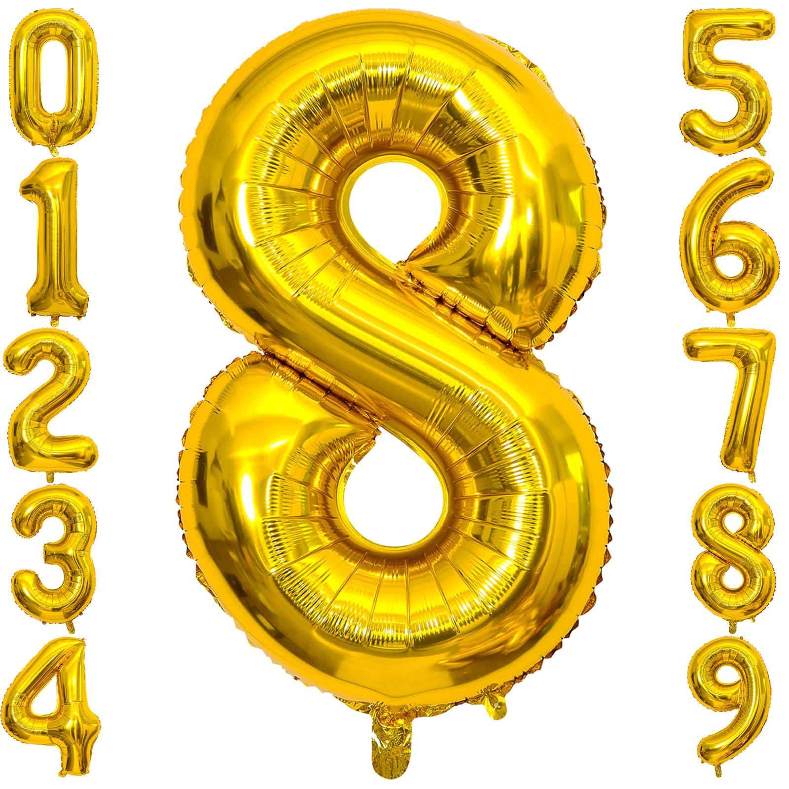 Photo 1 of 8 Number Balloon Gold 40 inch Big Foil Mylar 8th Balloons for 8 Year Old Boy Girl Birthday Party Decorations Wedding Anniversary Events Supplies