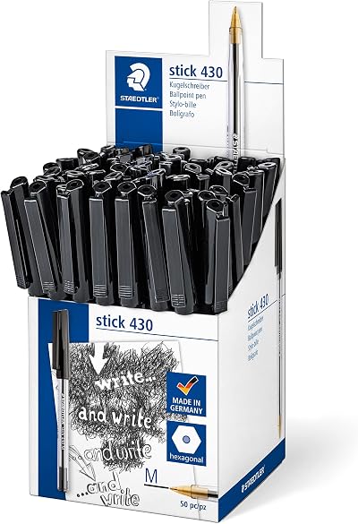 Staedtler Ballpoint Pens Stick 430 Medium Point Black Ink Pack of 50