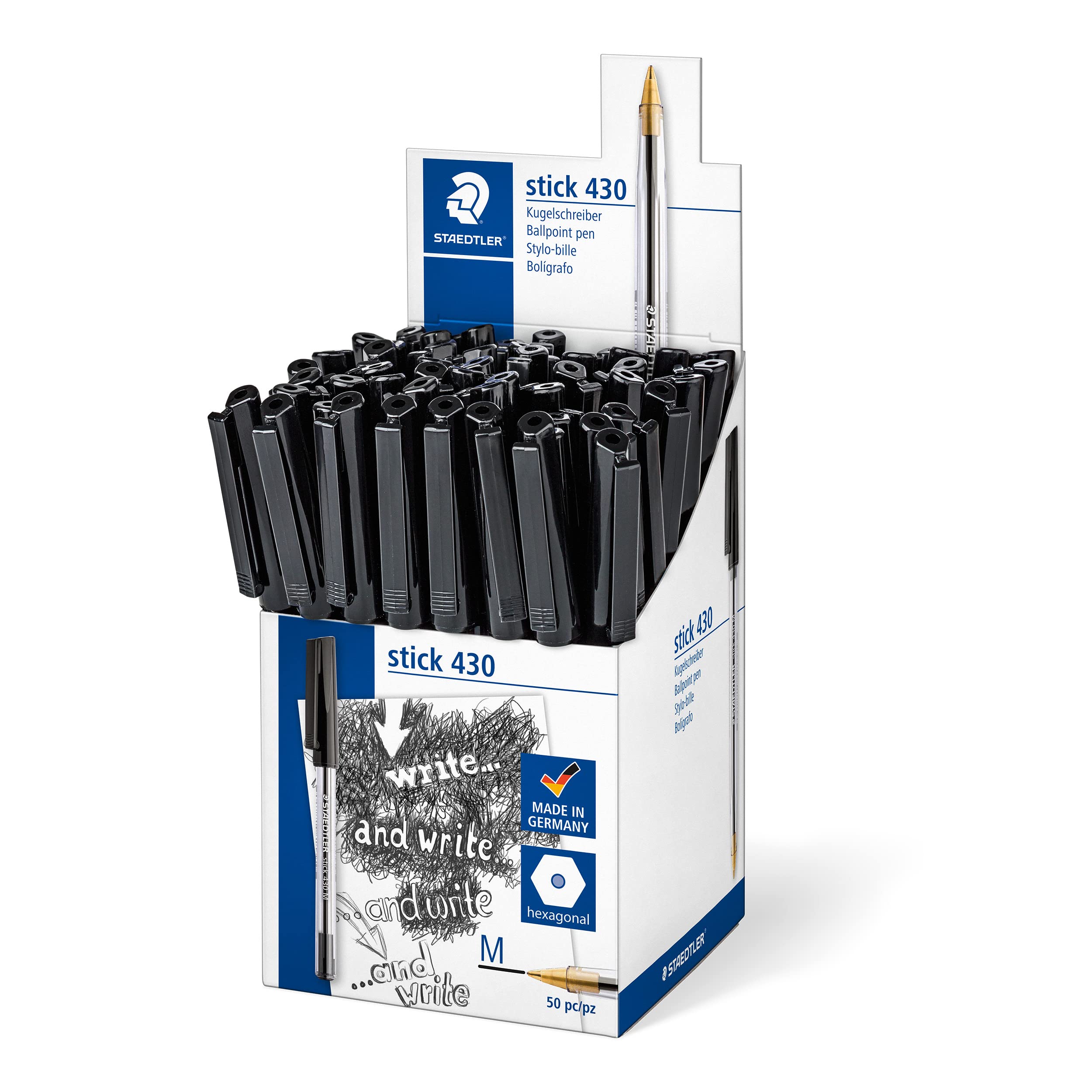 STAEDTLER Ballpoint Pens - Stick 430 - Medium Point - Black Ink - Pack of 50, 430 M-9CP5