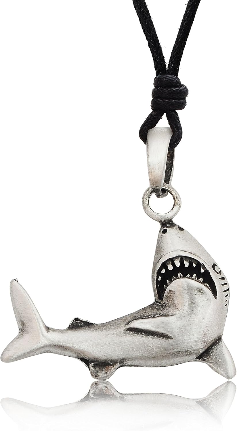 Vietguild New Shark Silver Pewter Charm Necklace Pendant Jewelry