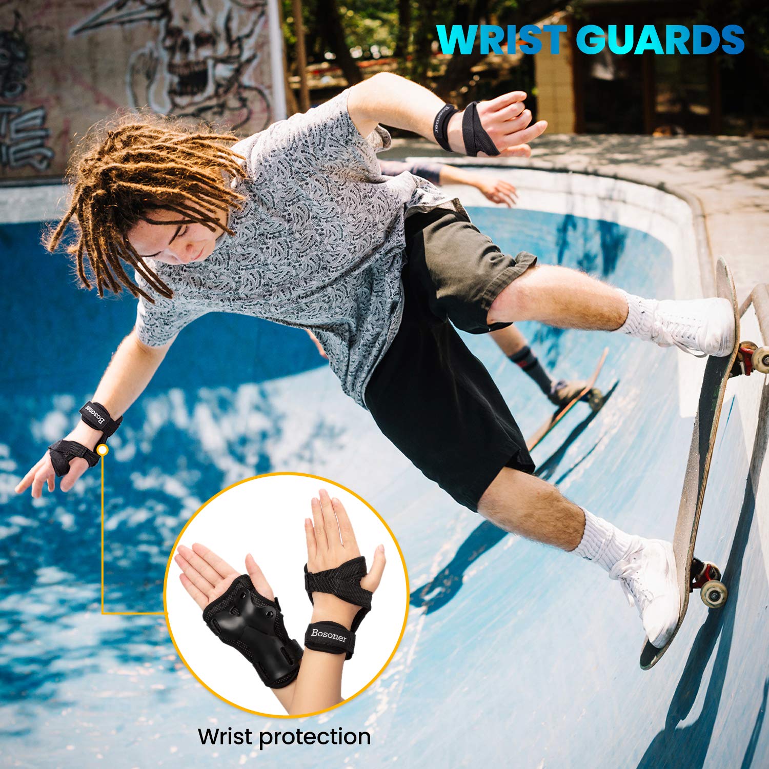 Wrist Guard, BOSONER Wrist Guards for Roller Skating, Skateboarding, Wristsavers Brace Protective Gear for Adults/Kids/Youth (1 Pair)