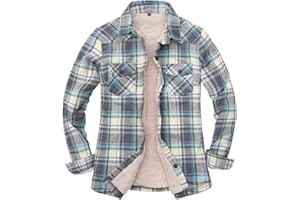 ThCreasa Womens Sherpa Lined Flannel Jacket with Hand Pockets, Plaid Button Down Fuzzy Shirt Jackets