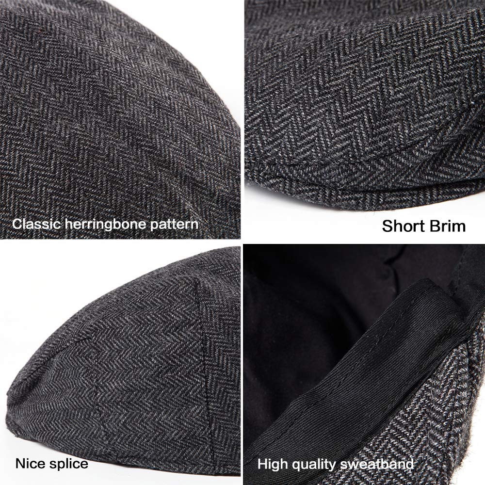 LADYBRO Herringbone Flat Ivy Newsboy Cap for Men Classic Wool Blend Tweed Cabbie Hat