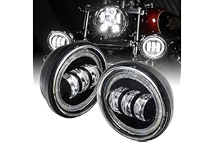 TRUE MODS 2pc 4.5" LED Harley Fog Passing Light [Halo] [Black-Finish] [6,500K] [2,880 Lumens] Motorcycle Passing Fog Lamp for