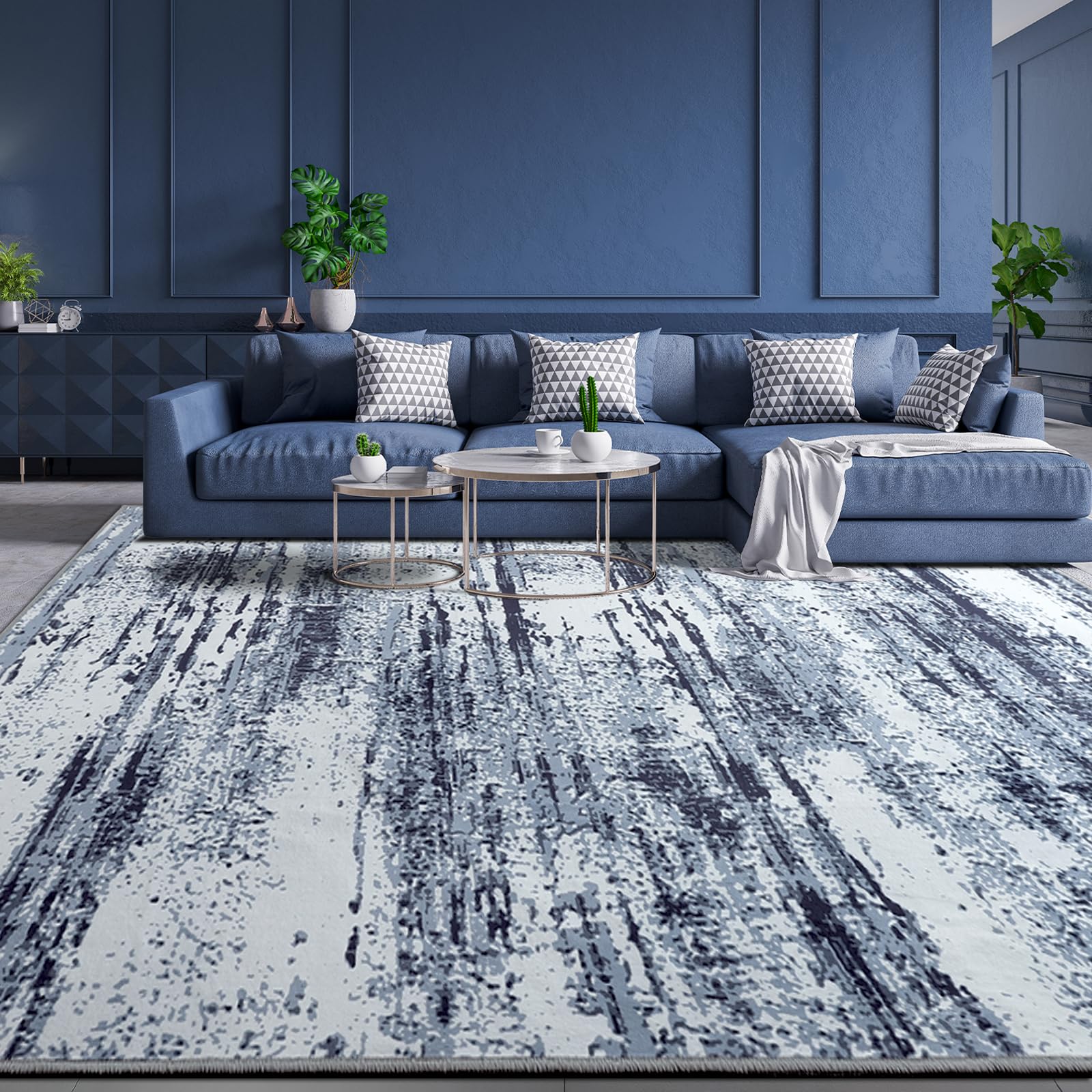 Photo 1 of (please see all images) Area Rug 6x9 Washable Rugs Modern Abstract Blue Area Rug Soft Non-Slip Non-Shedding Faux Wool Stain Resistant Floor 