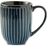 HASENSE 20 Oz Ceramic Coffee Mug, Large Coffee Cup with Big Handle, Ribbed Tea Cup for Cofee, Cocoa, Easy to Hold, Wedding, Housewarming Gift, Navy Blue