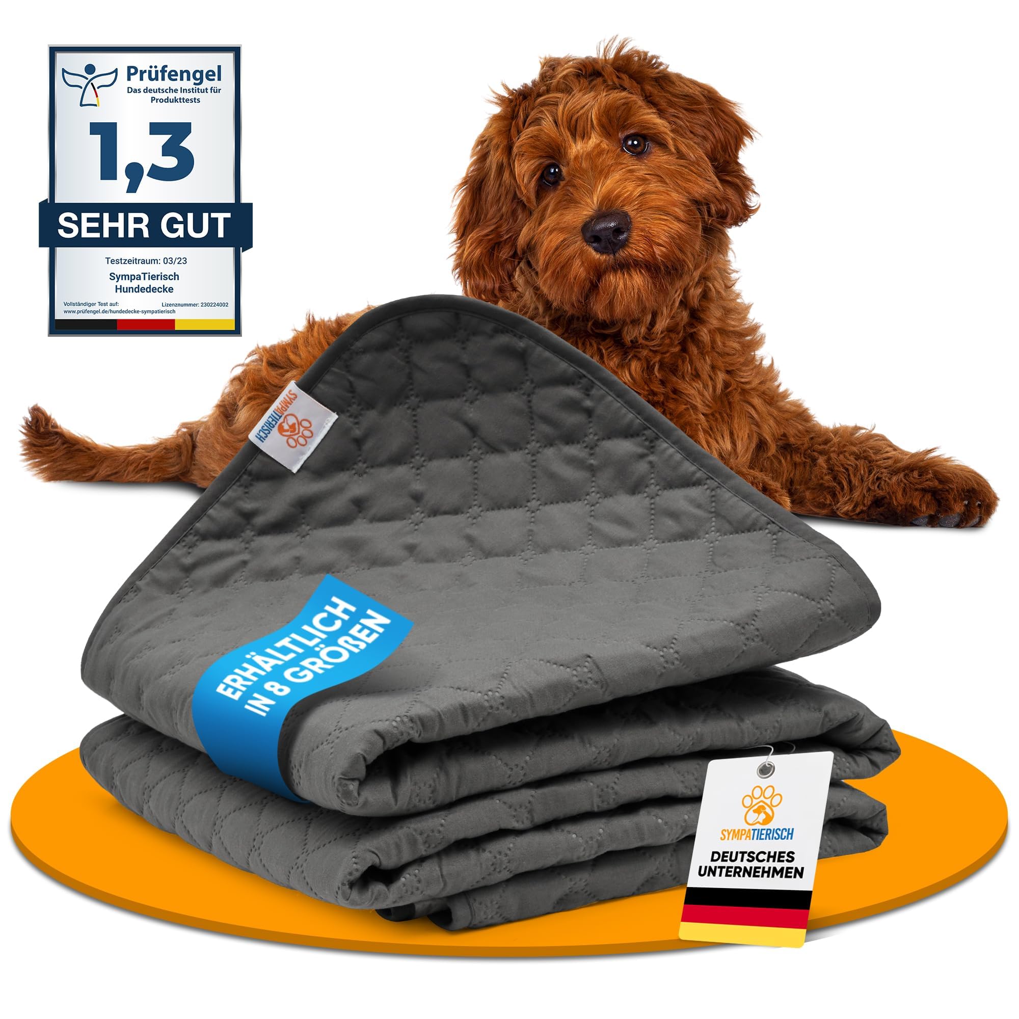 SympaTierisch wasserdichte Hundedecke - Robuste Hundematte als Schutz fürs Sofa - große rutschfeste Hundedecke für Hunde & Katzen geeignet - in der Waschmaschine waschbar - 175 x 75 cm - grau