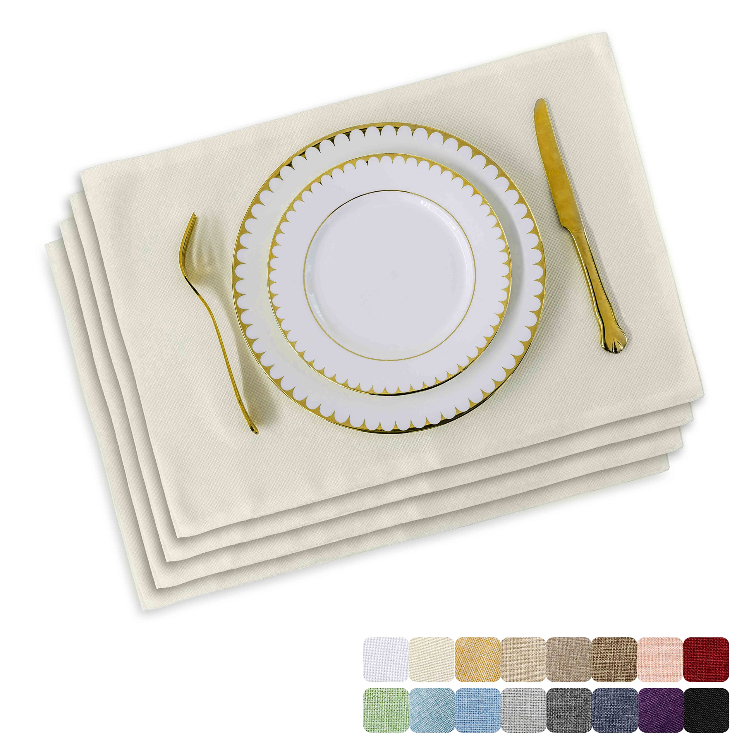 Home Brilliant Creamy White Placemats Fabric 33 X 48 CM, Dining Table Mats Set of 4 Washable, Solid White Place Mats Table Protector, 13x19 Inch, 4 Pcs, Cream