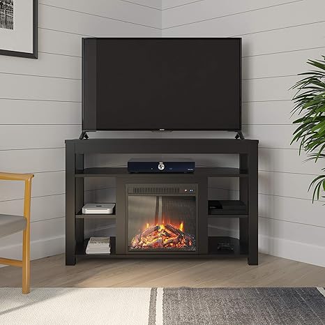 Amazon Com Ameriwood Home Parsons Corner Fireplace 55 Black Tv Stand Furniture Decor