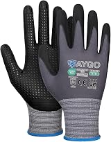 KAYGO KG19N MicroFoam Nitrile Work Gloves 3 Pairs Grip Dots Anti-Slip Grey M view 1