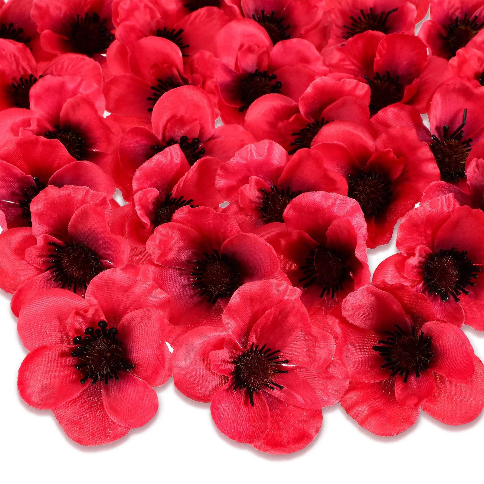 Xinnun 30 Pieces Artificial Poppies Flowers Red Poppy Artificial Silk Faux Stemless Flowers Head for Memorial Day Veterans Day Wedding Home Decoration Bouquet Corsages Party Centerpiece