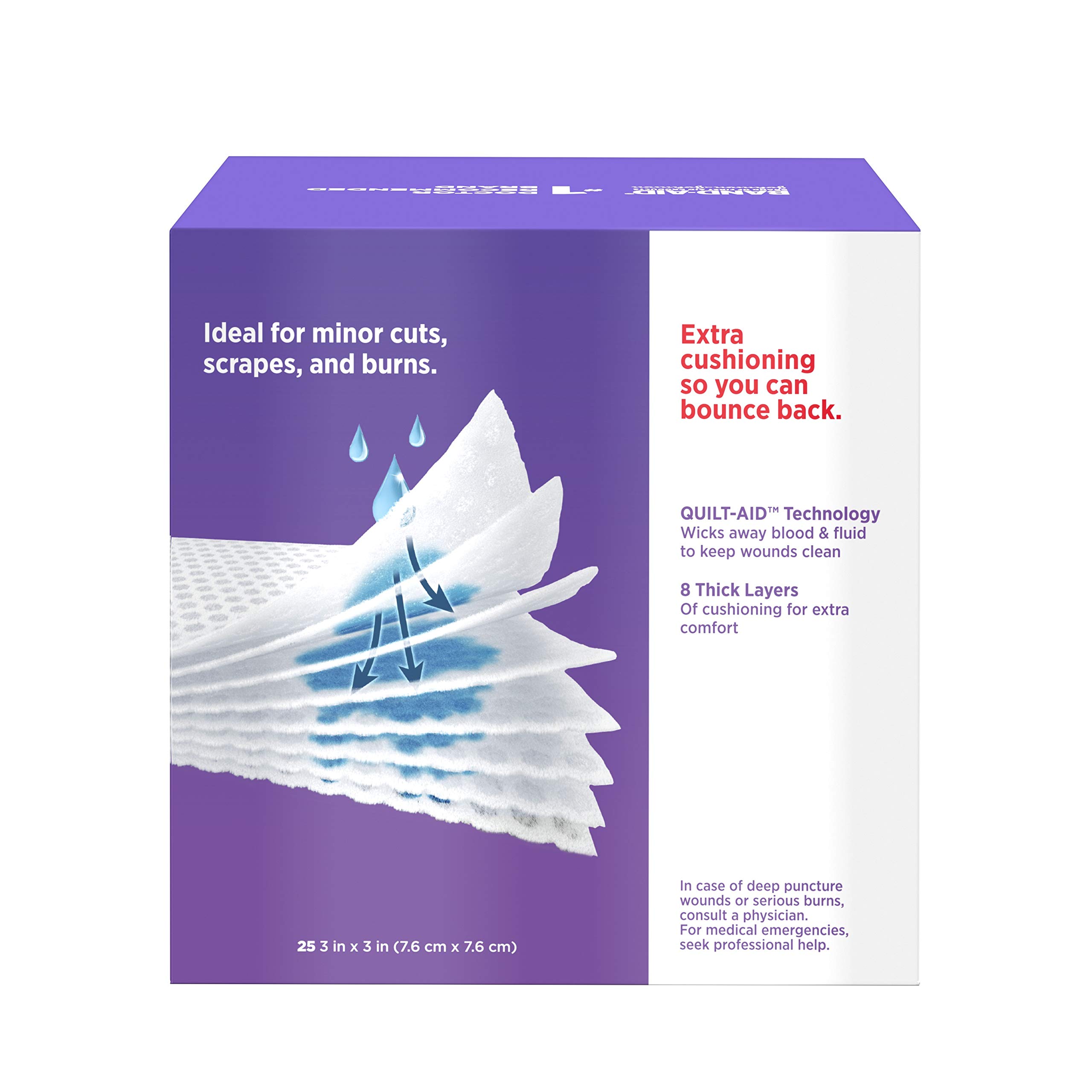Band-Aid Brand Medium Gauze Pads, 3x3 Inch (Pack of 25)