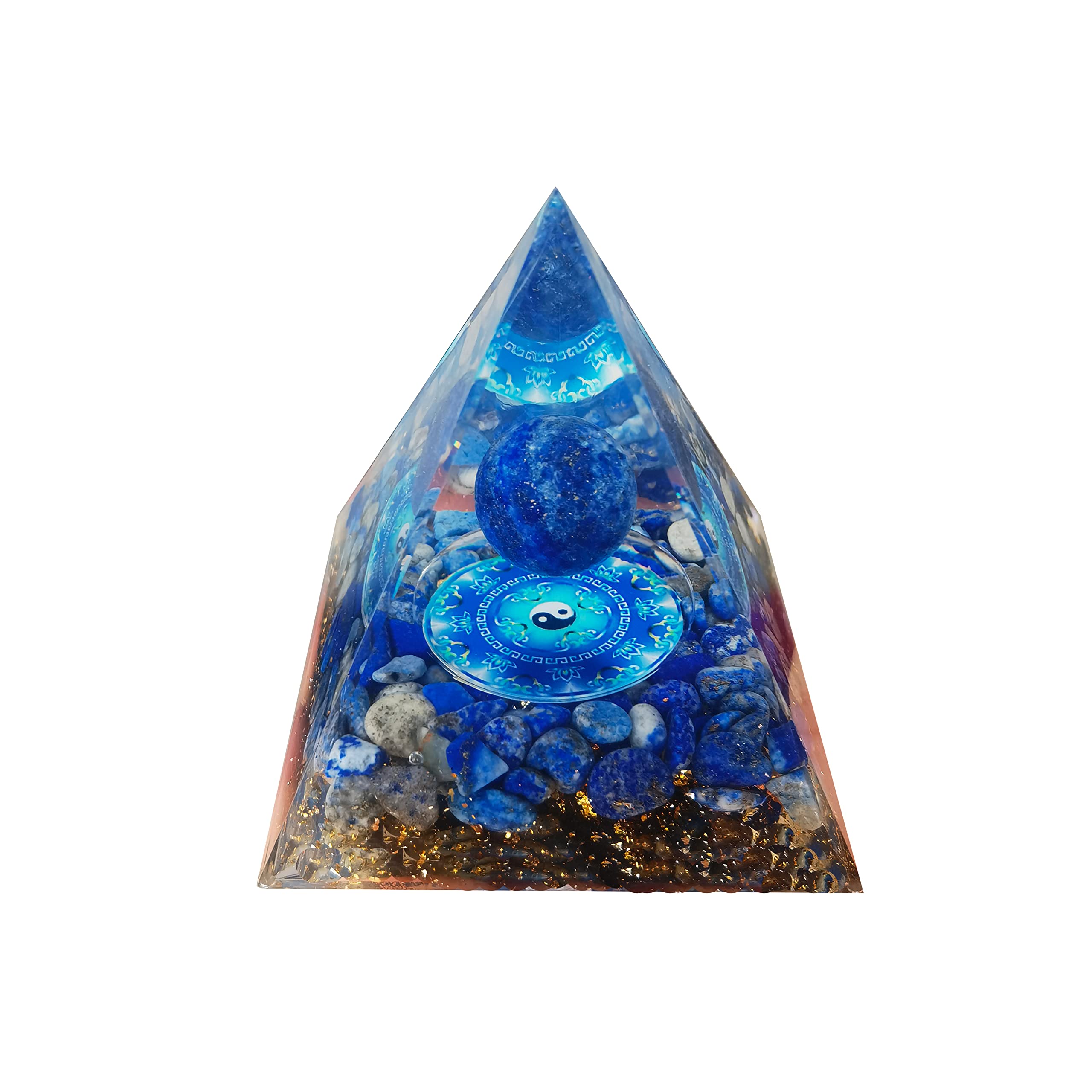 VNSTKWW Crystal Pyramid Orgone Pyramid Moonstone Crystal Ogan Crystal Energy Tower Nature Reiki Chakra Crushed Stone Jewelry Flower of Life Crystal Orgonite Pyramid Home Decor Gifts 6cm