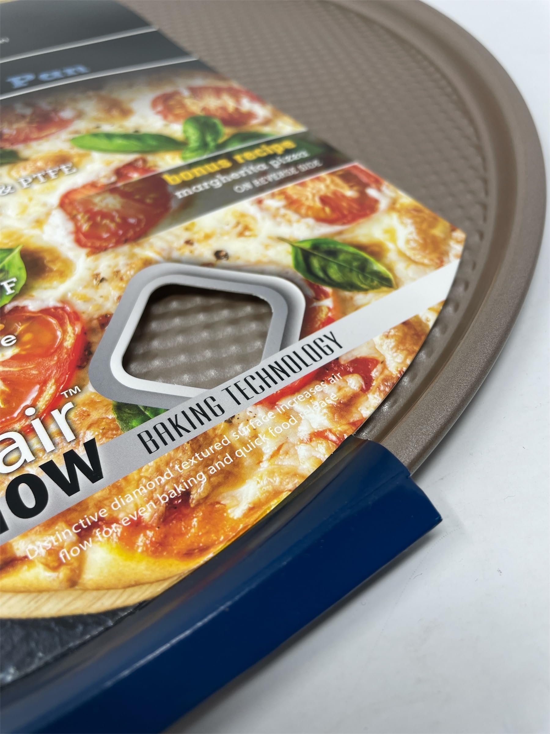 Gourmet Pro PFOA and PTFE Free Commercial Bakeware 14 inch Bronze Non-Stick Pizza Pan with Air Flow Technology