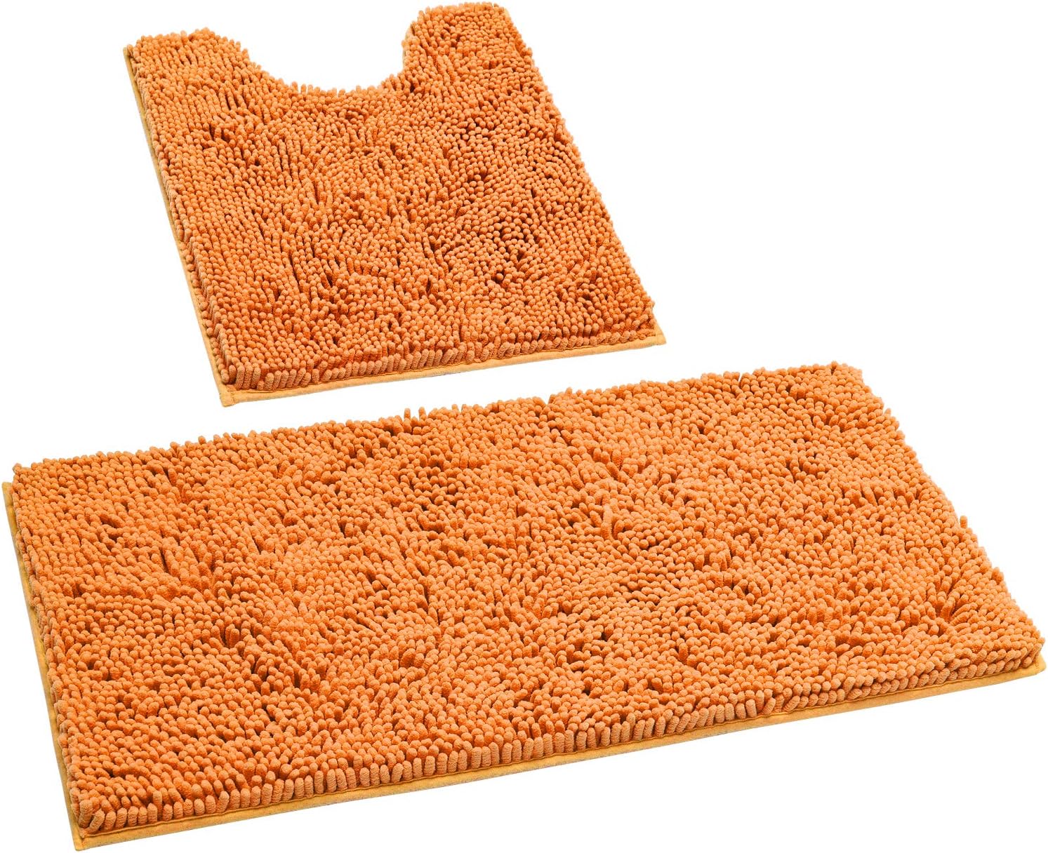 HOMEIDEAS 2 Pieces Bathroom Rugs Set Orange, Luxury Soft Chenille Bath Mats Set, Absorbent Shaggy Bath Rugs & Slip Resistant Plush Carpets Mats for Tub, Shower, Bathroom: Kitchen & Dining