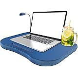 Laptop Lap Desk, Portable with Foam Filled Fleece Cushion, LED Desk Light, Cup Holder-for Homework, Drawing, Reading and More