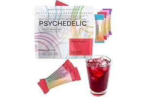 PSYCHEDELIC WATER Good Mood Mix - Fruit Punch - Powder Packets - Calming Kava Drink Mix - Easy Open Single-Serving - Flavored Kava Powder - Mucuna Pruriens - Stevia - Non Alcoholic Adaptogen Mocktails - 14 Stick