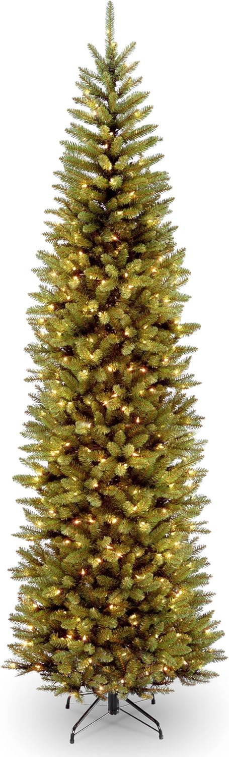 Trees - National Tree Company Artificial Pre-Lit Slim Christmas Tree, Green, Kingswood Fir, White Lights, Includes Stand, 10 Feet