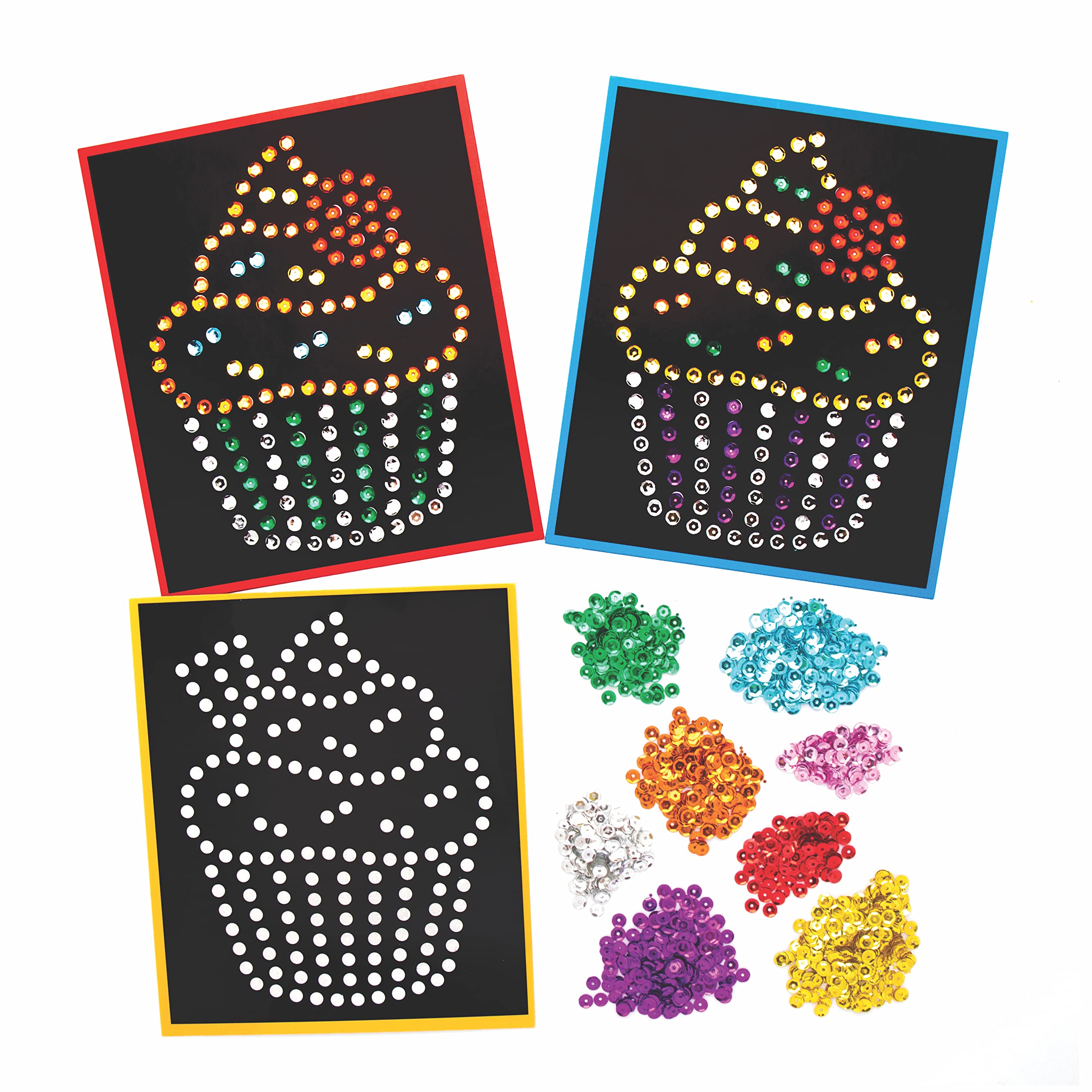 Baker Ross AT532 Cupcake Sequin Craft Picture Kits - Pack of 5, For Children to Decorate and personalize Arts Projects, Ideal Groups, Home Crafting, Class Room Activities